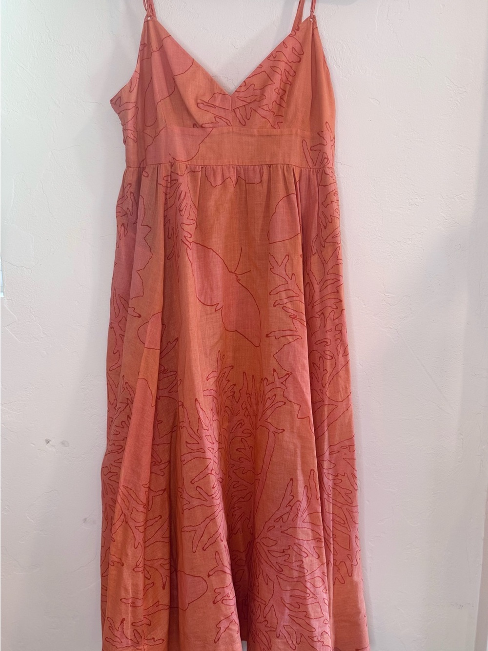 Rebecca Taylor Coral Tropical Print 100% Cotton Silk Lined Midi Dress